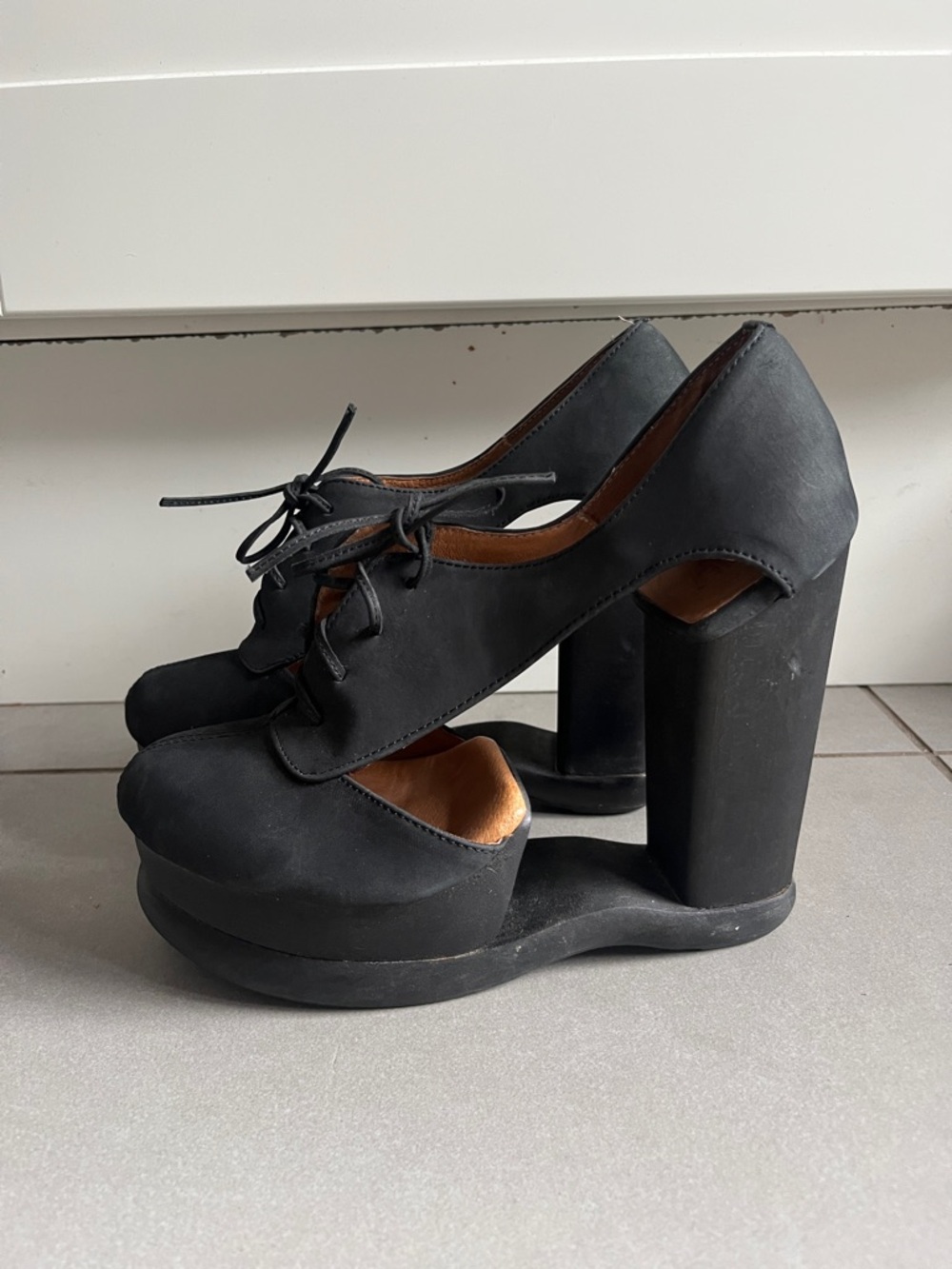 JEFFREY CAMPBELL Woodies black cutout platform heels, size 39